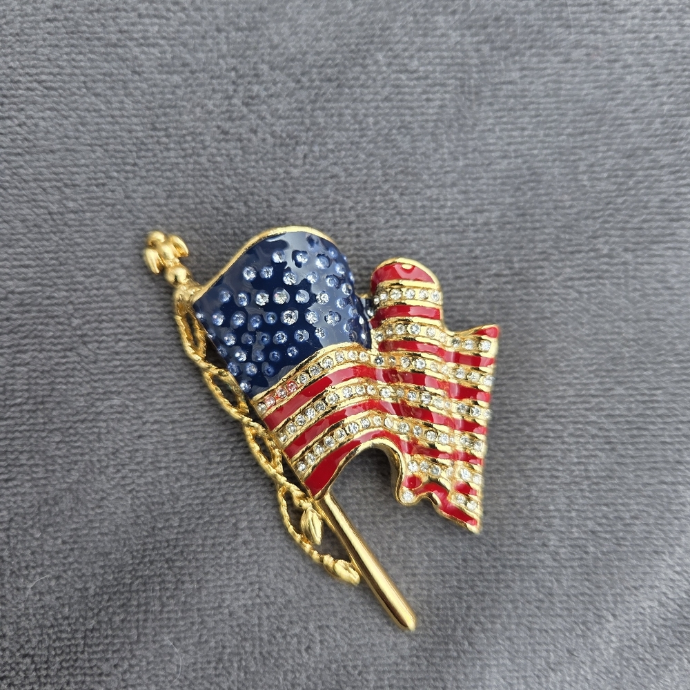 Monet Red, Blue, and Gold Flag Brooch